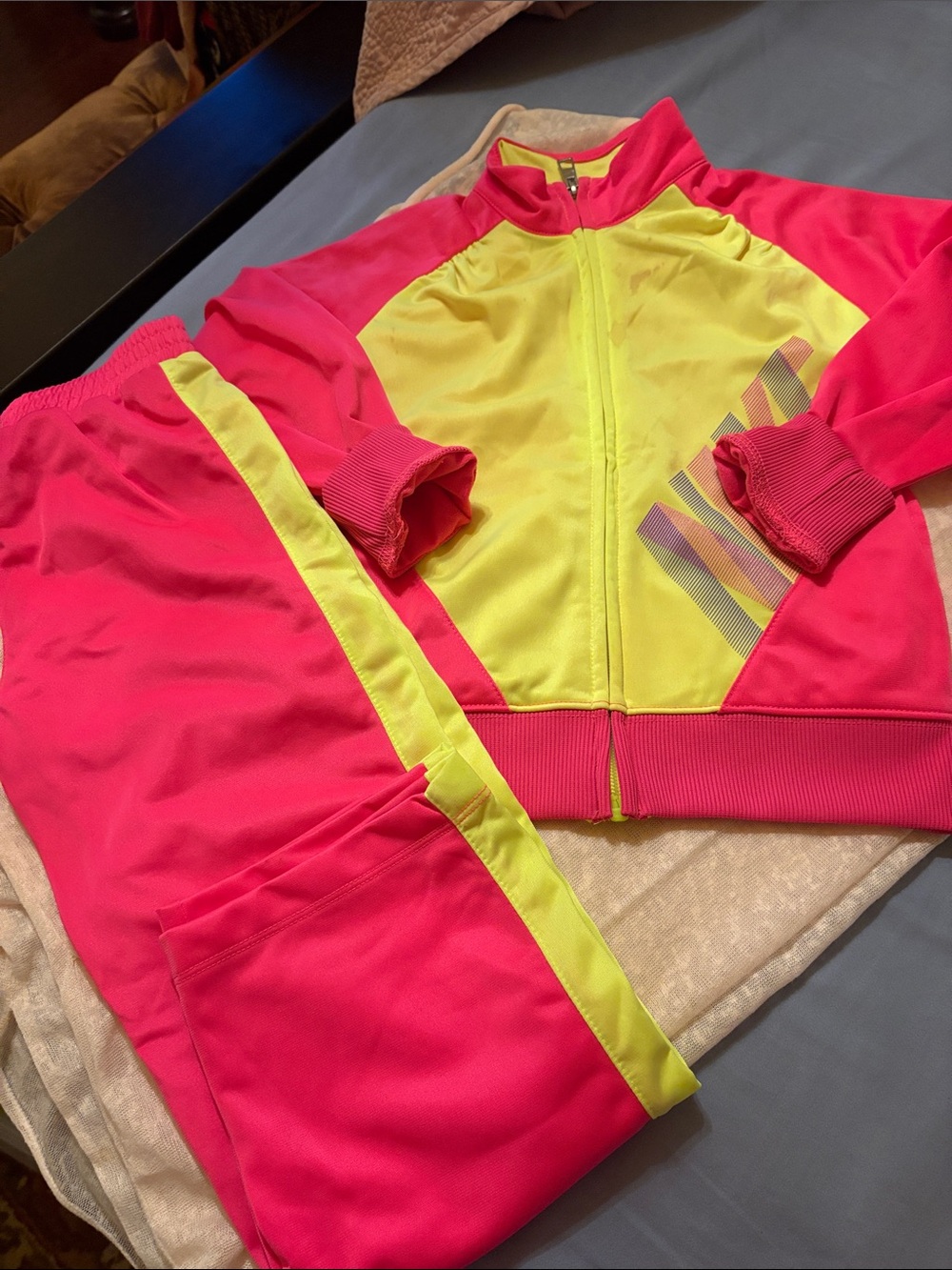 Nike Girls Neon Pink and Yellow Zip-Front Swim Rashguard Set